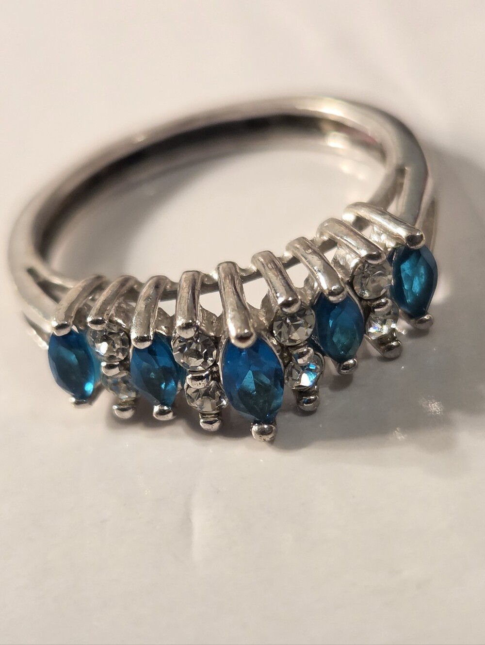 Avon(stamped) Sterling Filled Ring With Blue Clear Stones